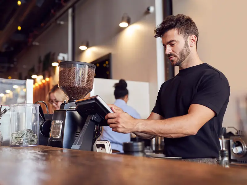 An espresso bar, repaying out of the card takings.